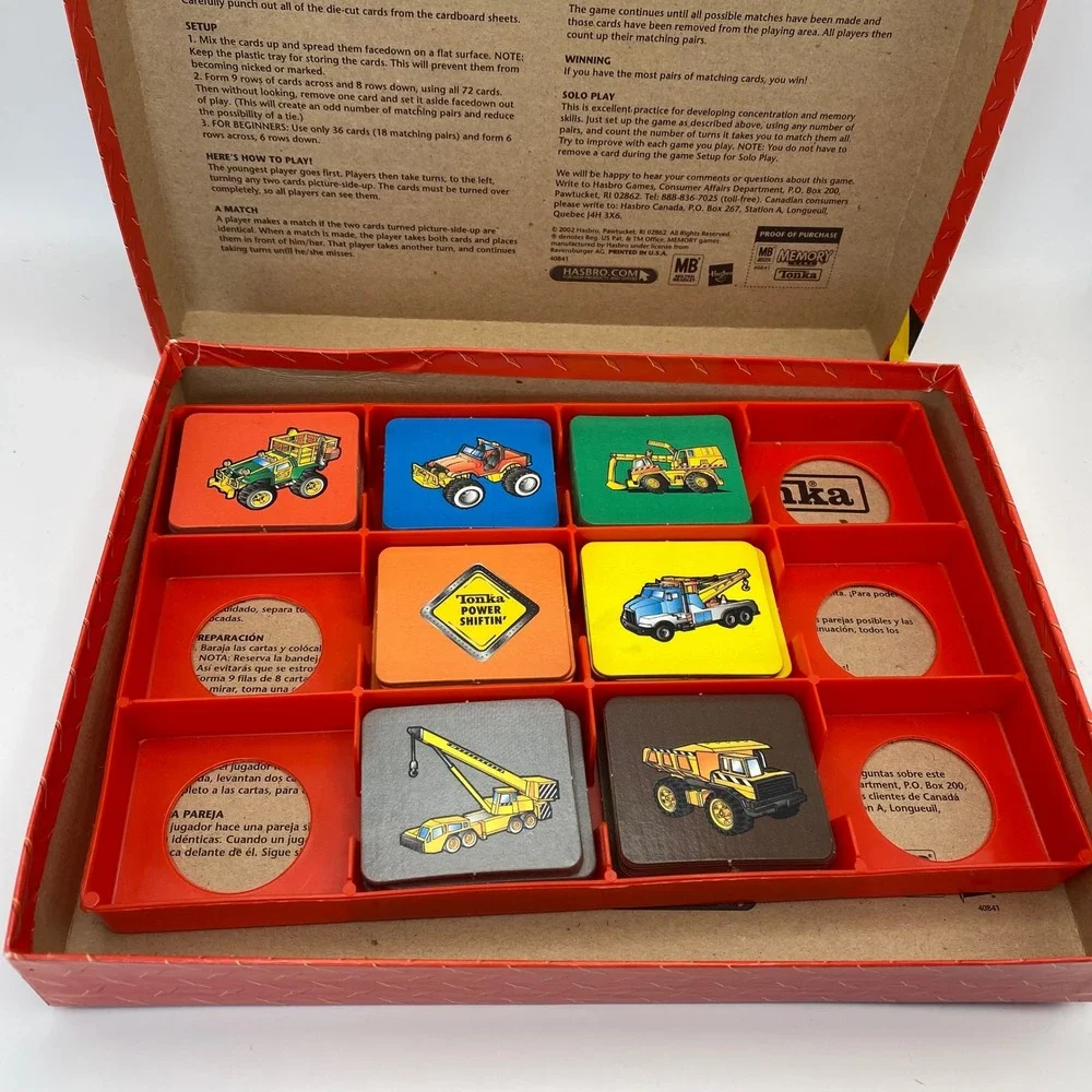 Vintage 2002 Tonka Memory Game Milton Bradley Construction Truck Matching Game